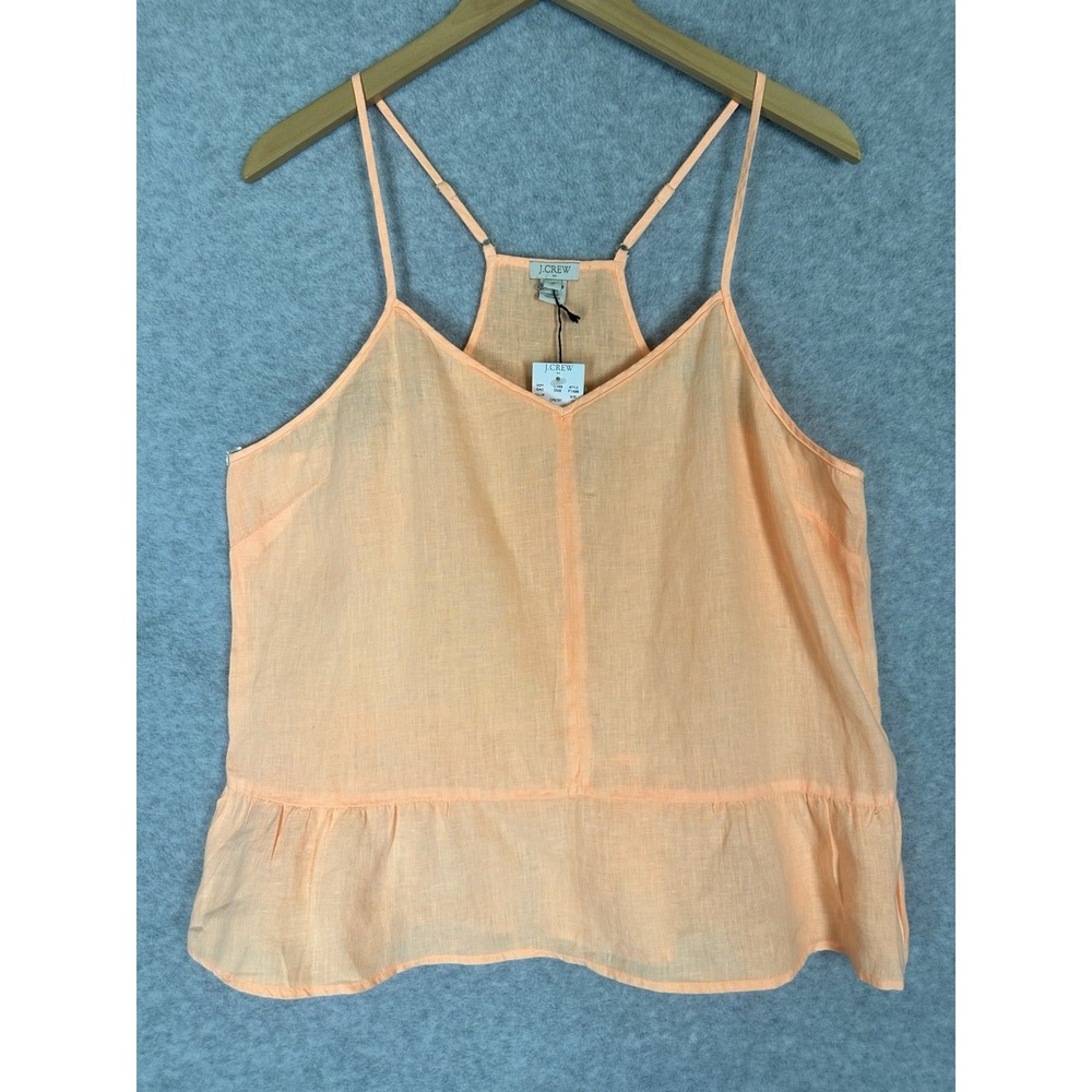 J Crew Beach Flowy Linen Camisole Ruffle Hem Spaghetti Strap Womens 14 Peach NWT